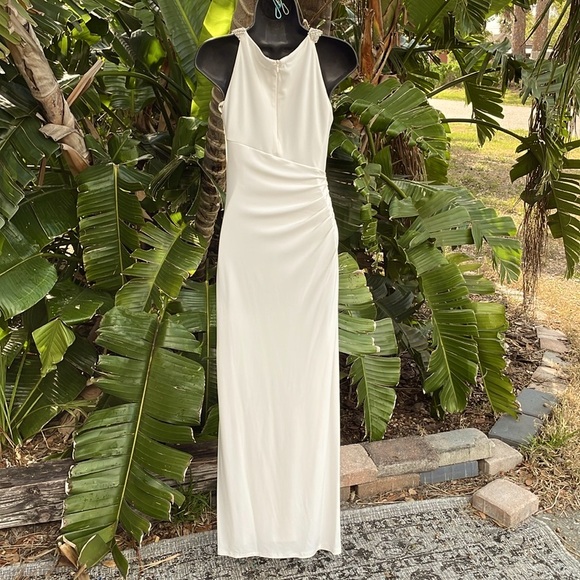 Ralph Lauren evening, beaded collar column, maxi dress with front slit - Picture 5 of 10